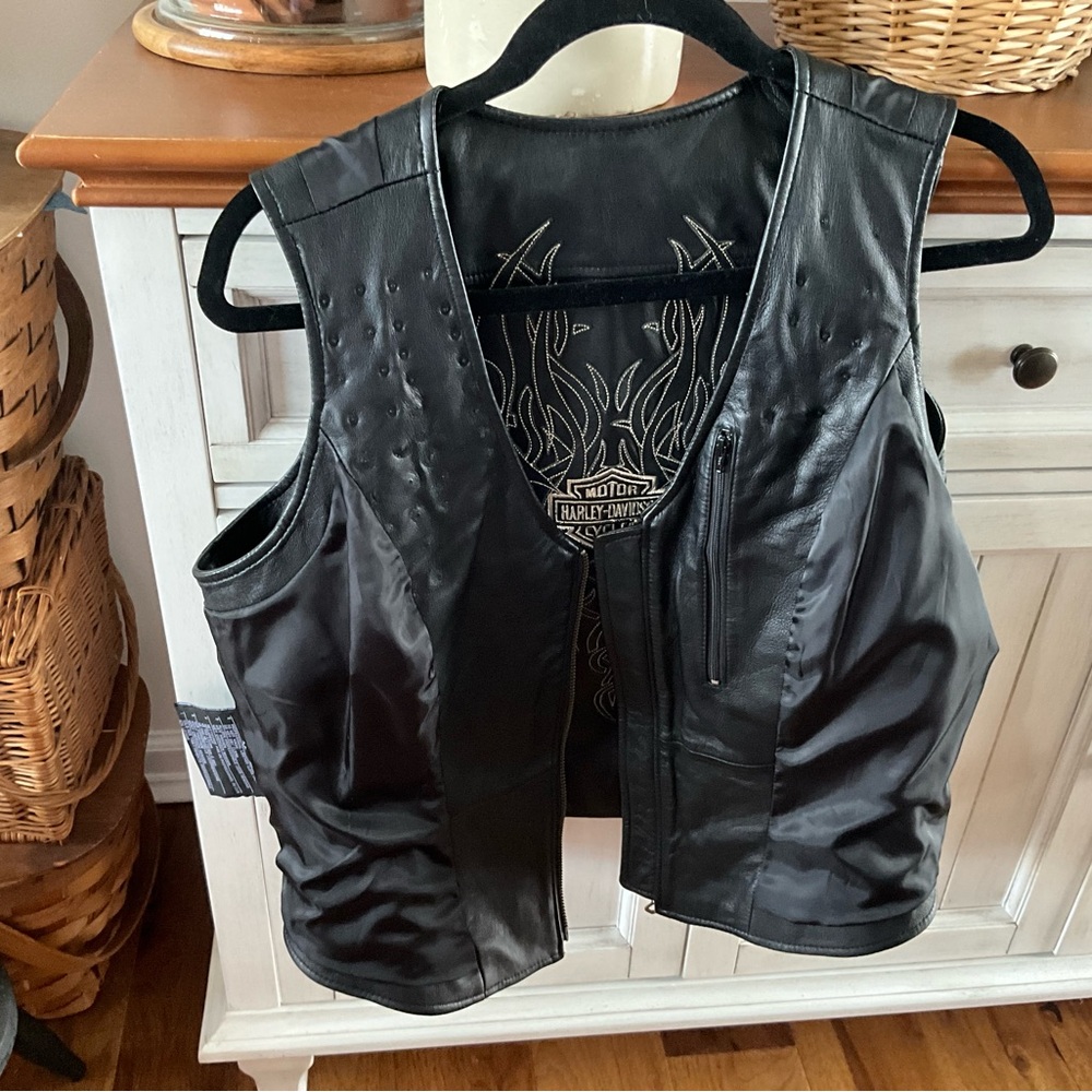 Harley-Davidson Black Leather Biker Vest Womens XL - Picture 9 of 10